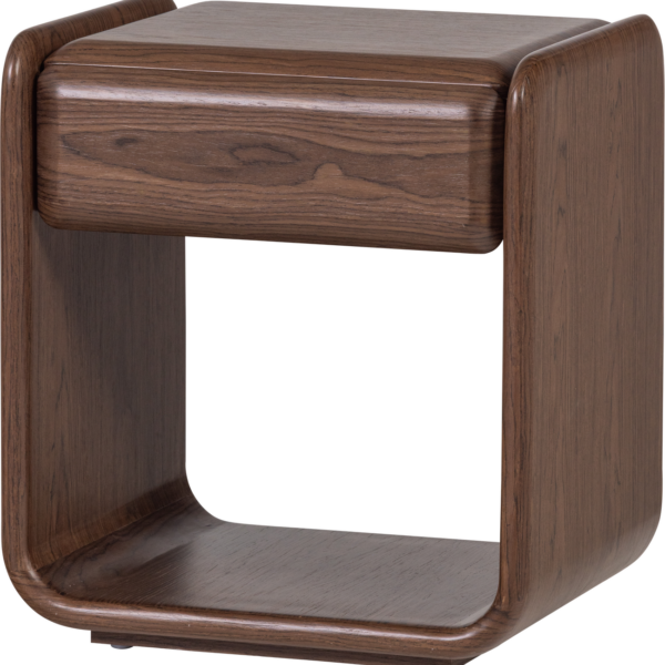 Natbord sengebord WOOOD Collection - varm brun finér og MDF, 50Ã40Ã40 cm, skuffe, leveres samlet